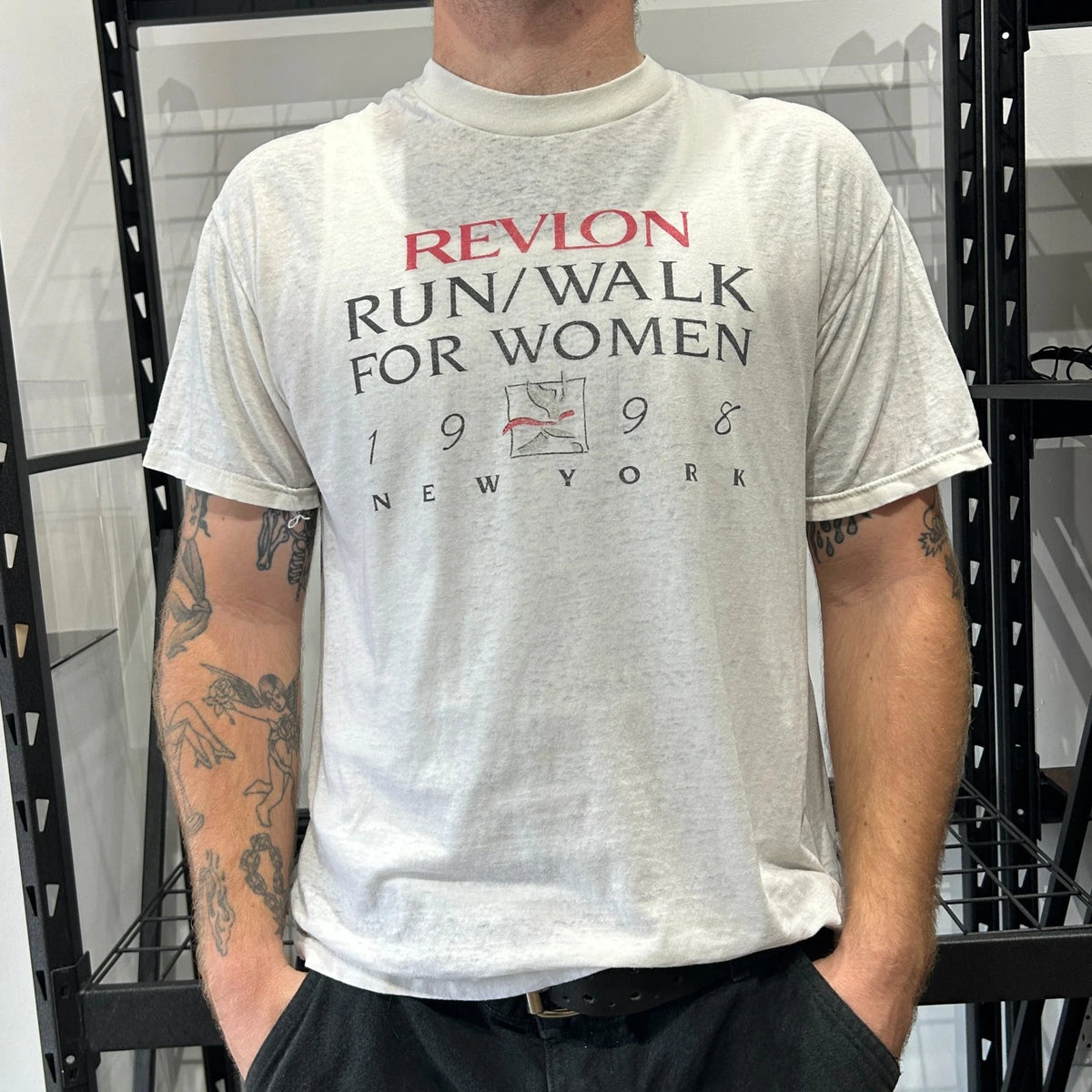 VINTAGE 1998 | REVLON Run/Walk For Women New York Paper Thin T-Shirt sz M