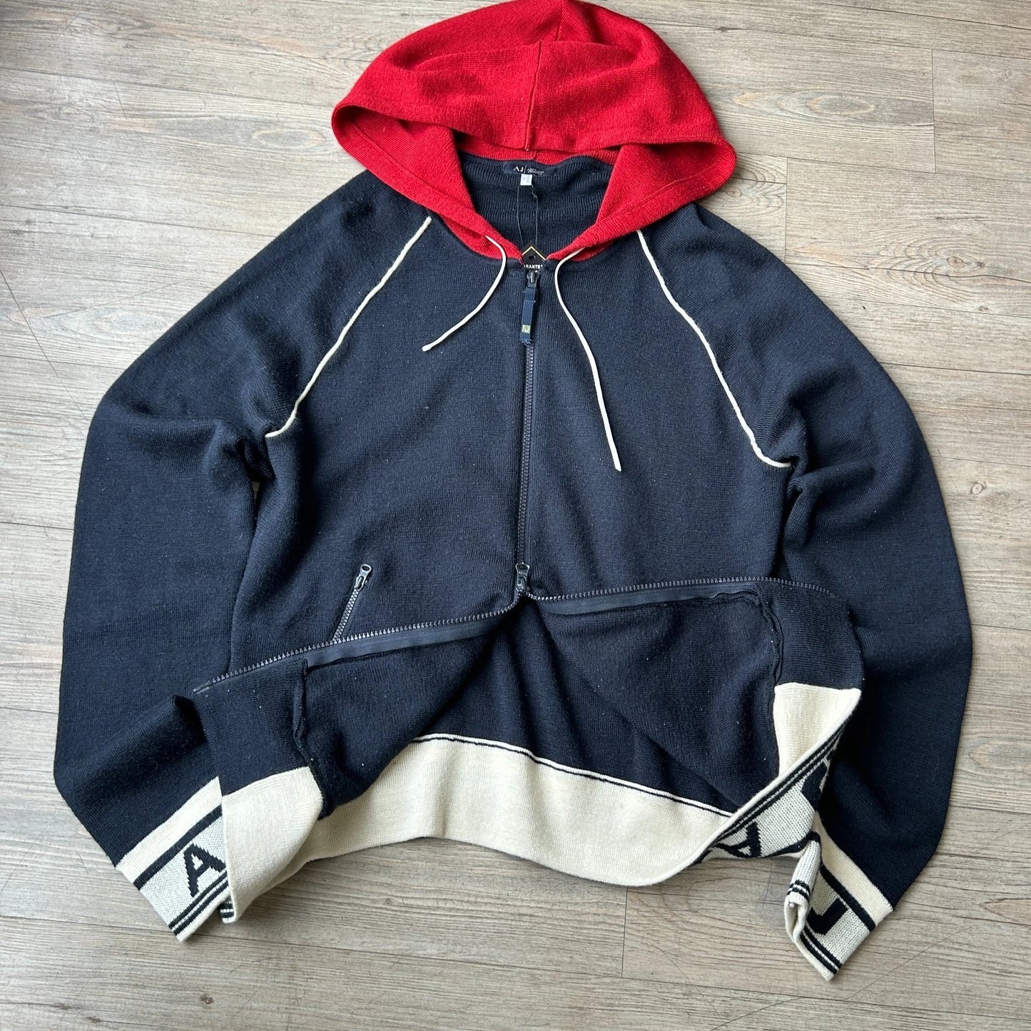 VINTAGE | Armani Jeans Hooded Wool Blend Full Zip Knit Sweater sz L