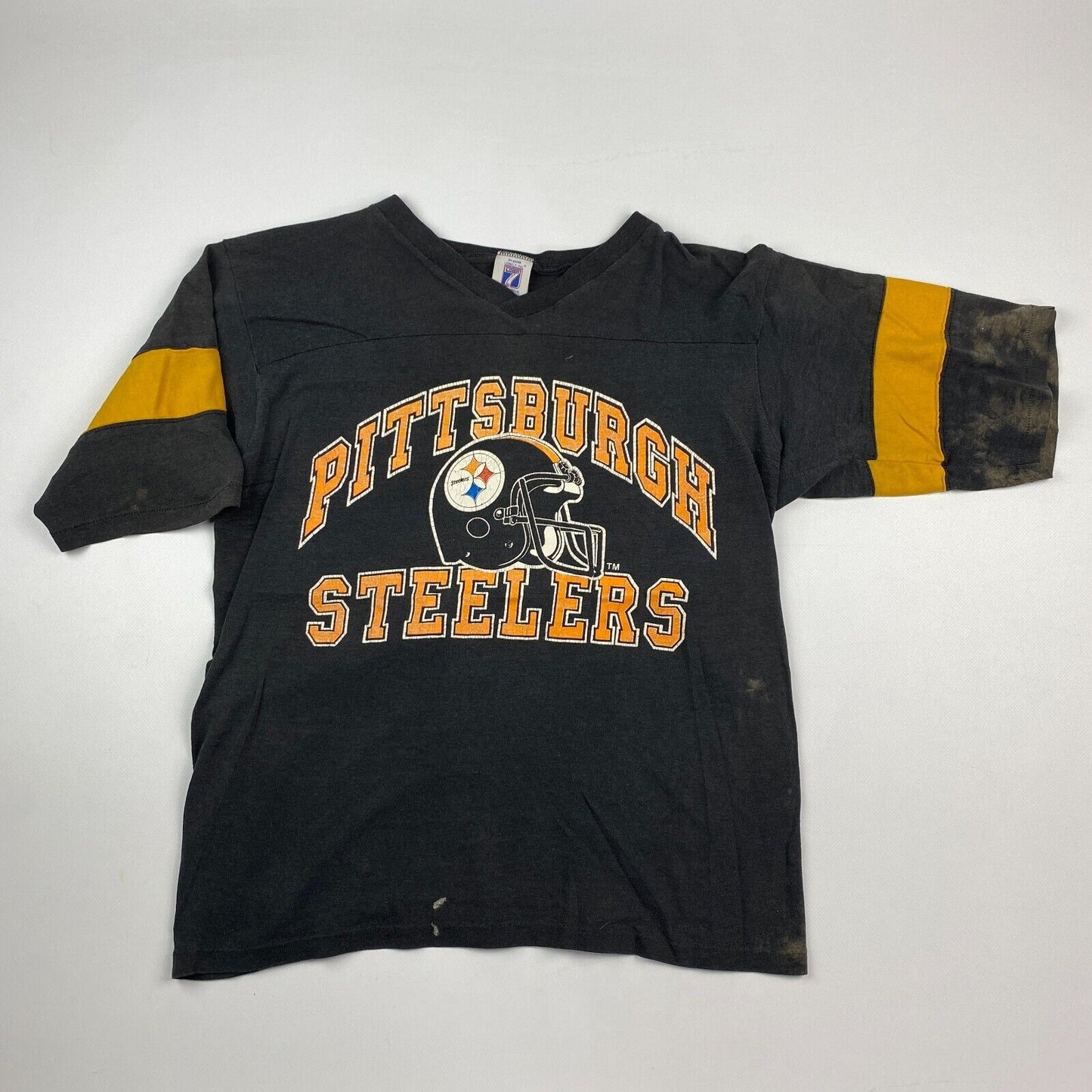 VINTAGE 90s Logo 7 Pittsburgh Steelers Raglan T-Shirt sz L Youth