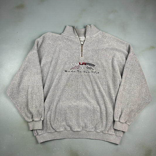 VINTAGE 90s | POLARIS Racing Embroidered 1/4 Zip Fleece Sweater sz XXL Adult