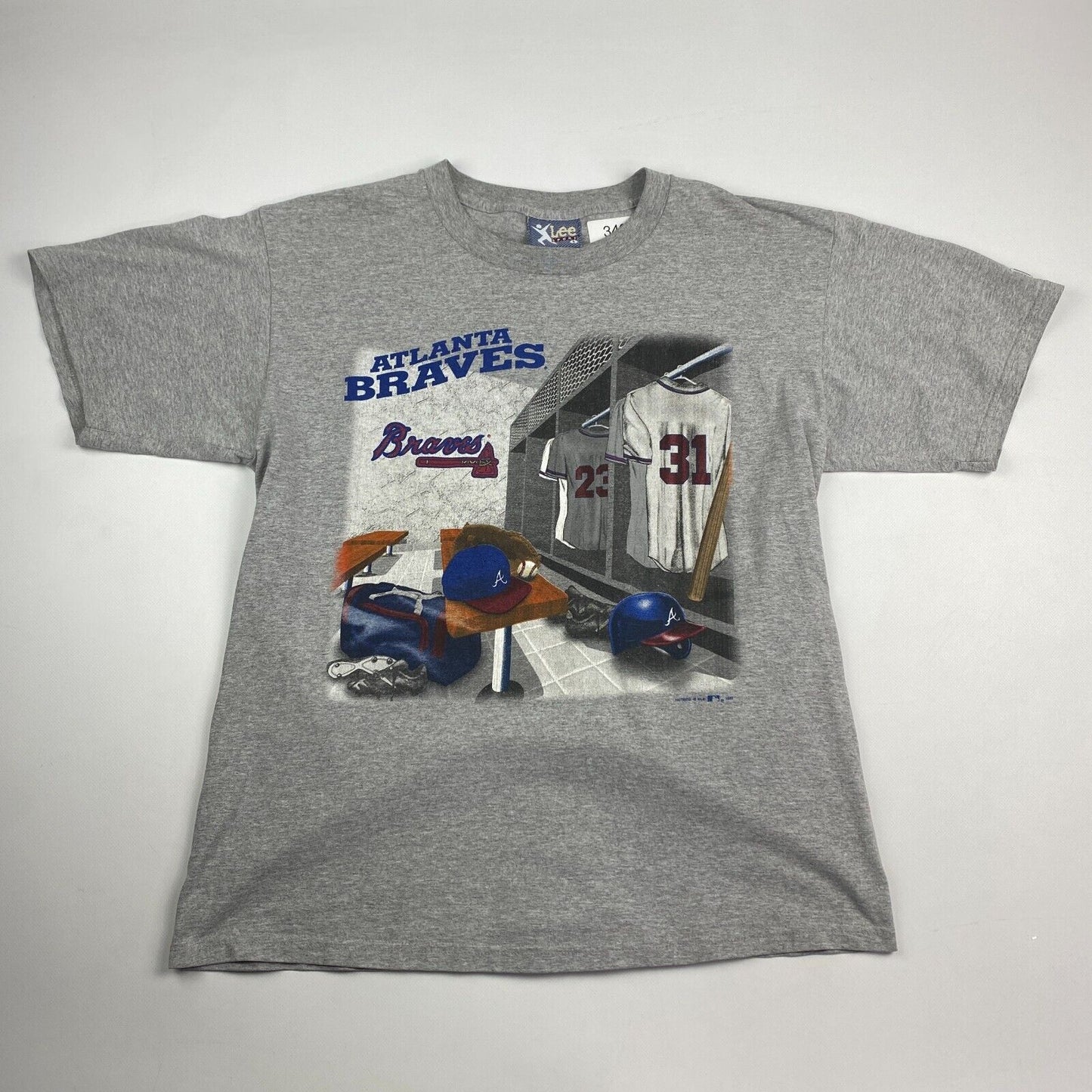 VINTAGE 90s MLB Atlanta Braves Locker Room Graphic Grey T-Shirt sz Large Men