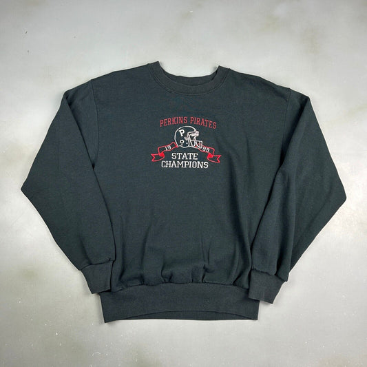 VINTAGE 1999 Perkins Pirates Football Embroidered Crewneck Sweater sz M Adult