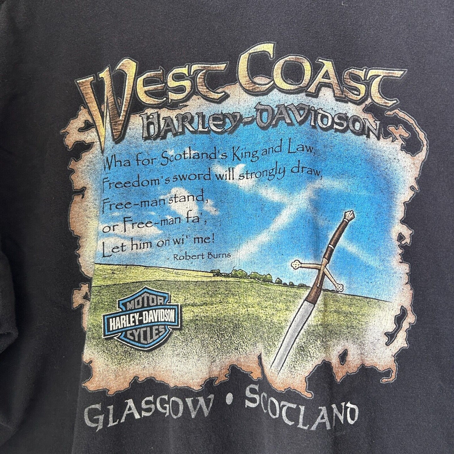VINTAGE | Harley Davidson Glasgow Scotland Biker T-Shirt sz L Adult