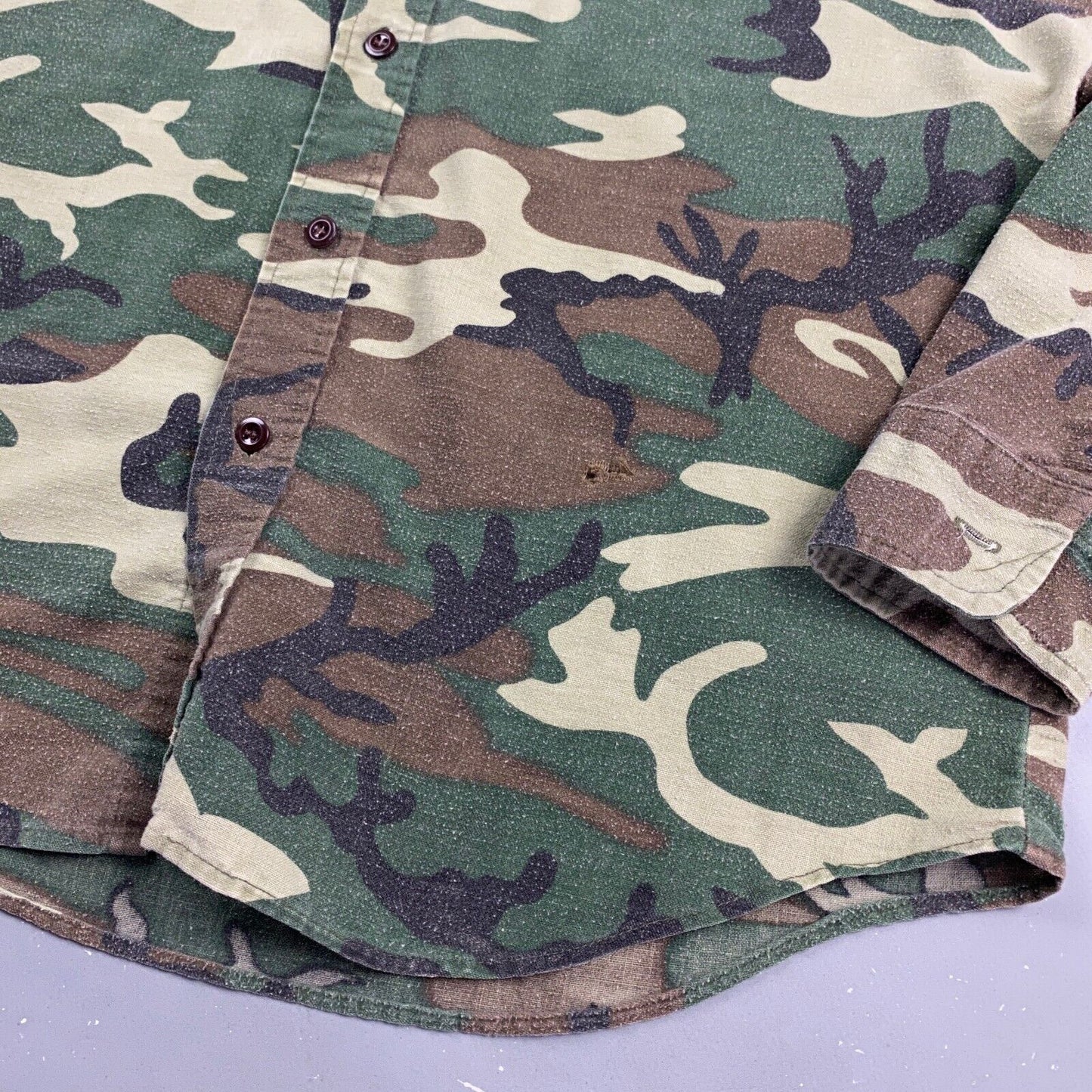 VINTAGE 80s Outdoor Sports Camo Cloth Button Up Shirt sz Large Adult