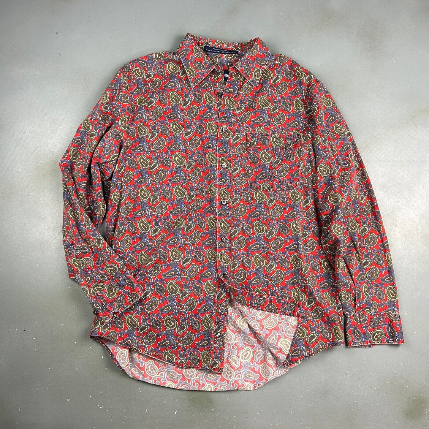 VINTAGE 90s Alan Flusser Cotton Paisley Pattern Button Up Shirt sz Medium Adult