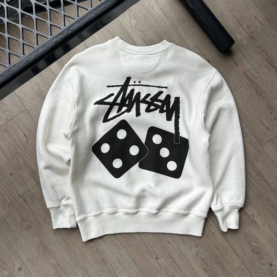 STUSSY | Dice Logo White Crewneck Sweater sz S/M