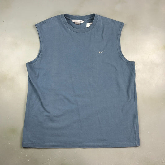 VINTAGE 90s | NIKE Sm Embroidered Swoosh Light Blue Tank T-Shirt sz XL Adult