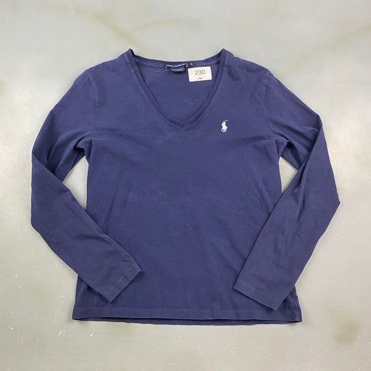 VINTAGE Ralph Lauren Sport V-neck Long Sleeve T-Shirt sz Medium Womens