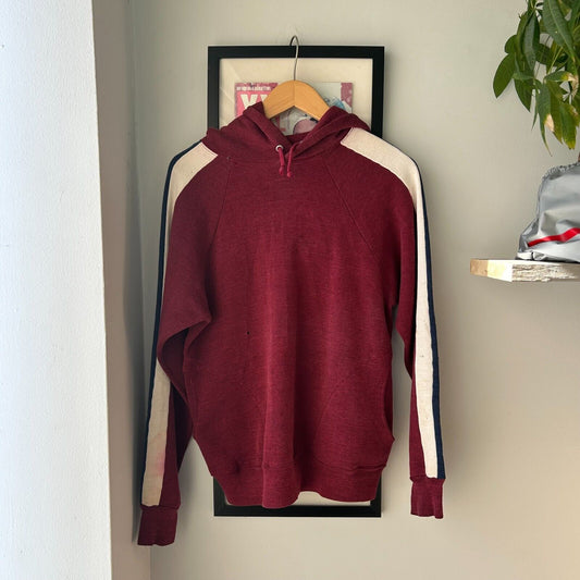 VINTAGE 80s Burgundy Blank Red Raglan Hoodie Sweater sz S Mens