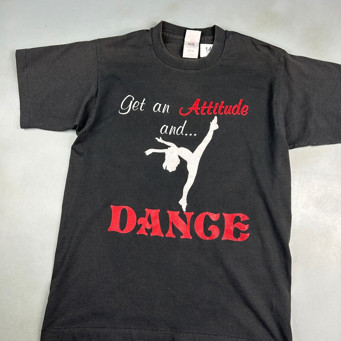VINTAGE 90s Get An Attitude And.. DANCE Black T-Shirt sz Medium Adult