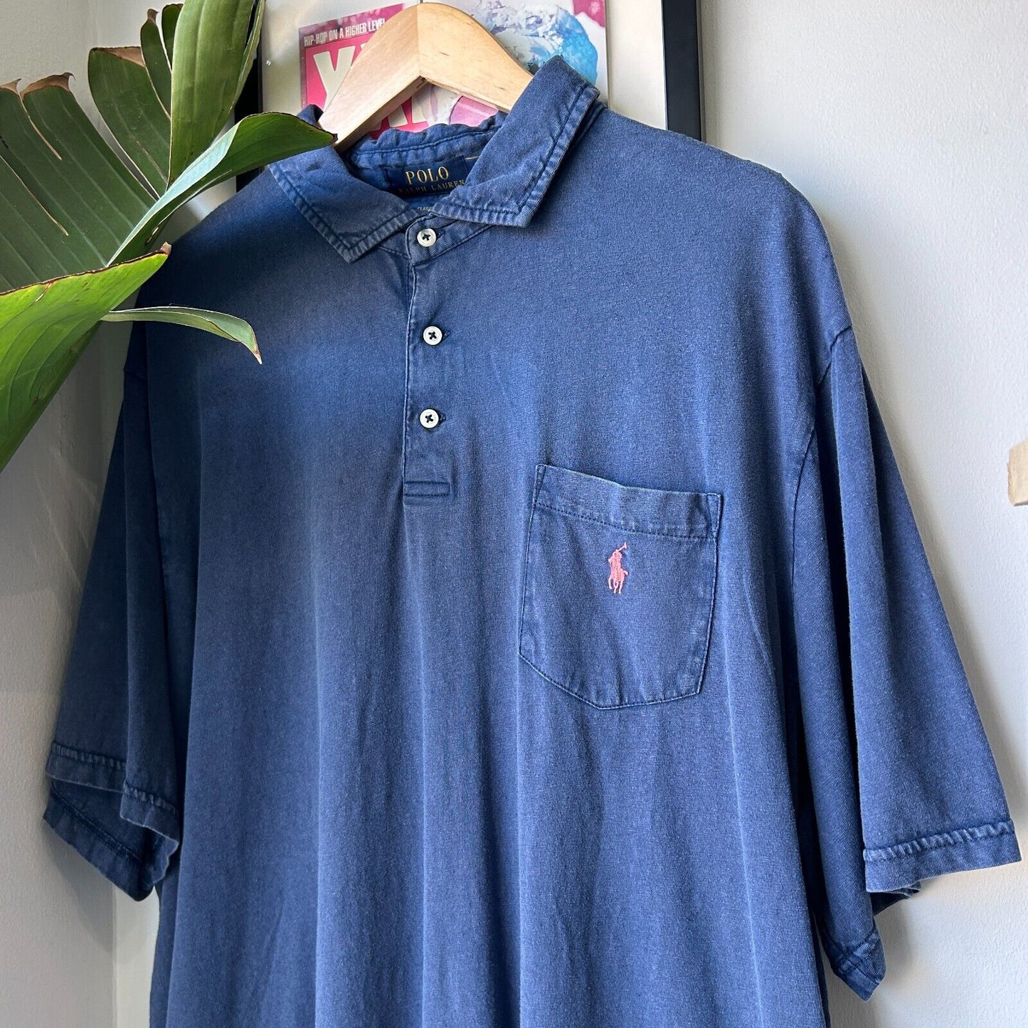 VINTAGE 90s | Ralph Lauren Faded Blue Polo Shirt sz XXL