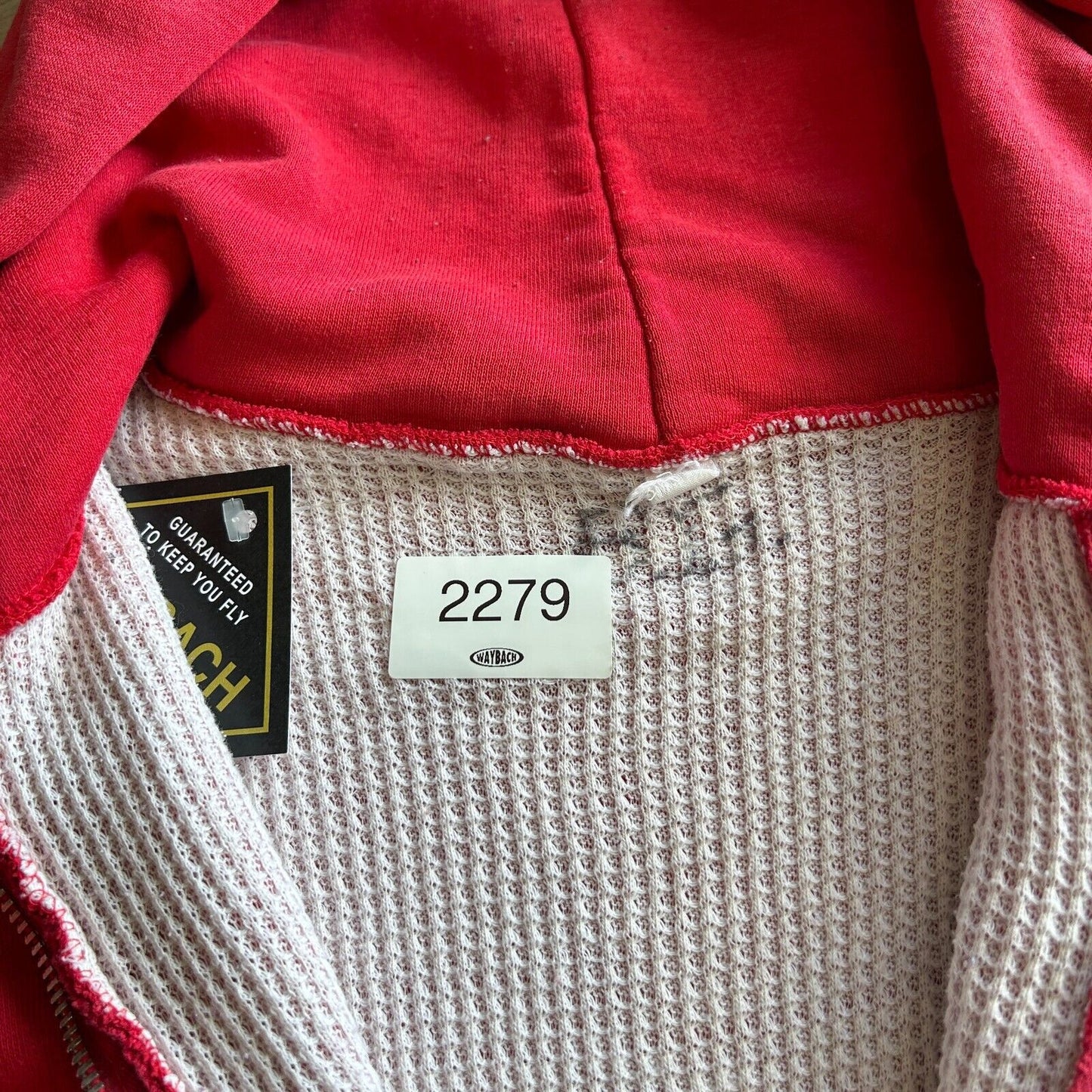 VINTAGE 60s 70s | Blank Red Thermal Lined Zip Up Hoodie Sweater sz S Adult