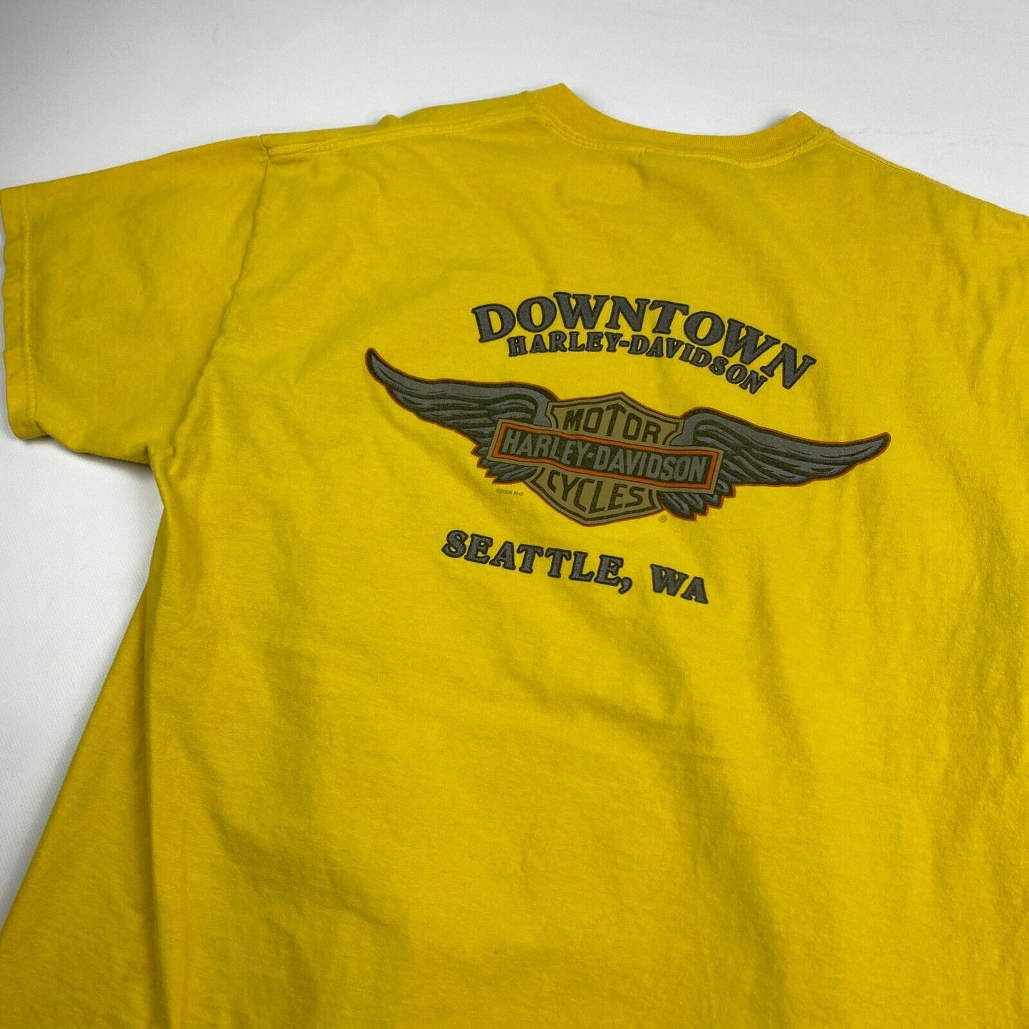 VINTAGE Harley Davidson Seattle Graphic Yellow T-Shirt sz XL Men