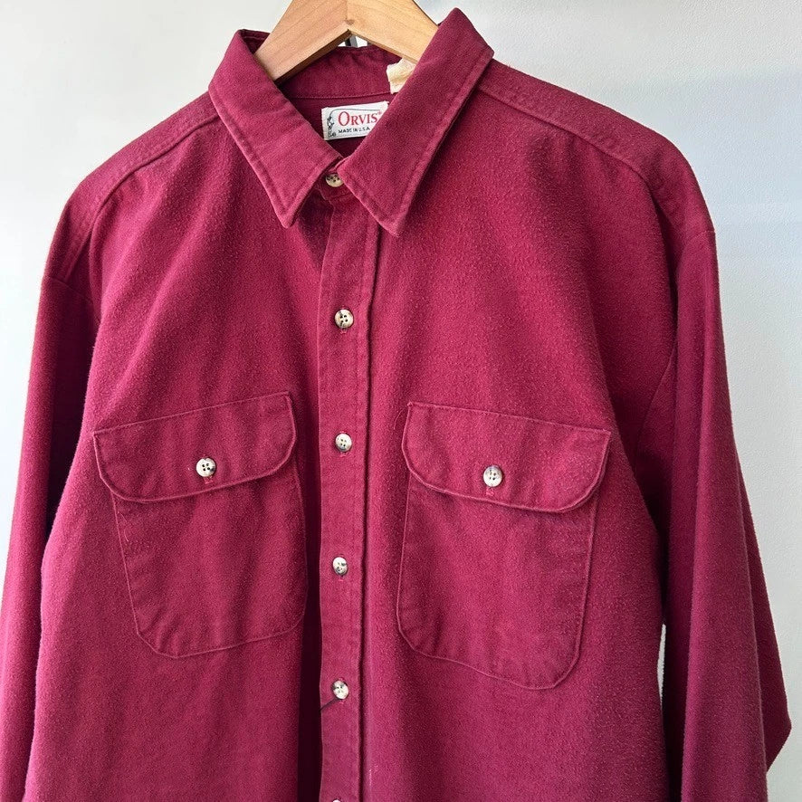 ORVIS | Vintage USA Made Burgundy Chamois Flannel Button Down Shirt sz XL