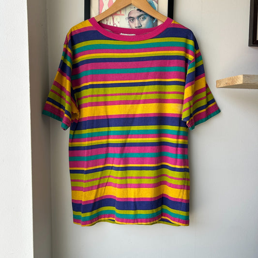 VINTAGE 90s | Blank Multicolor Striped T-Shirt sz L