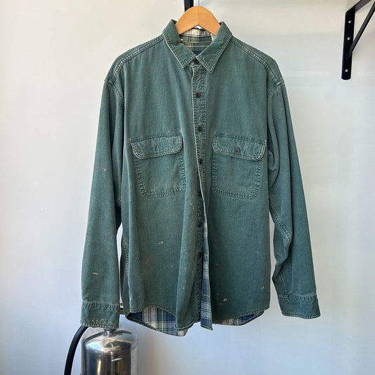 VINTAGE 1990s | L.L Bean Faded Clay Green Plaid Lined Button Down Shirt sz L/XL