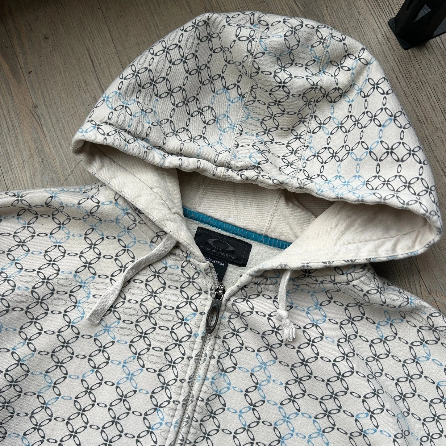 OAKLEY | Geometric Logo Thrashed Zip Up Hoodie Sweater sz XL