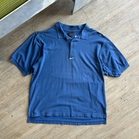 1990s | NIKE Mid Swoosh Blue Golf Polo Shirt sz L