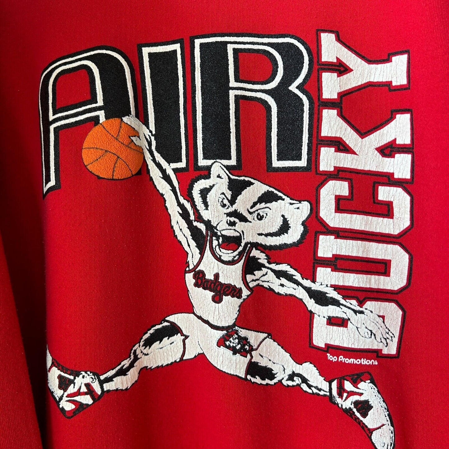 VINTAGE 90s | AIR Bucky Wisconsin Basketball Russell Sweater sz L Adult