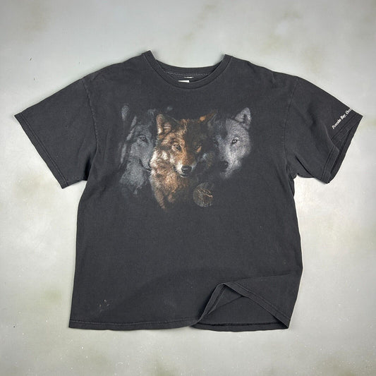 VINTAGE | Faded Wolves Pancake Bay ON Black Nature T-Shirt sz L-XL Adult
