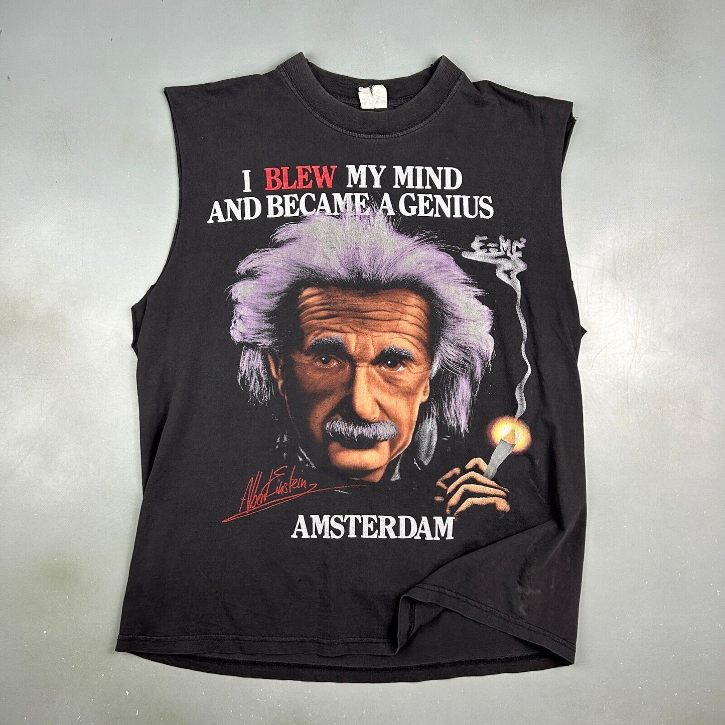 VINTAGE 90s | Albert Einstein Amsterdam Sleeveless T-Shirt sz L Adult