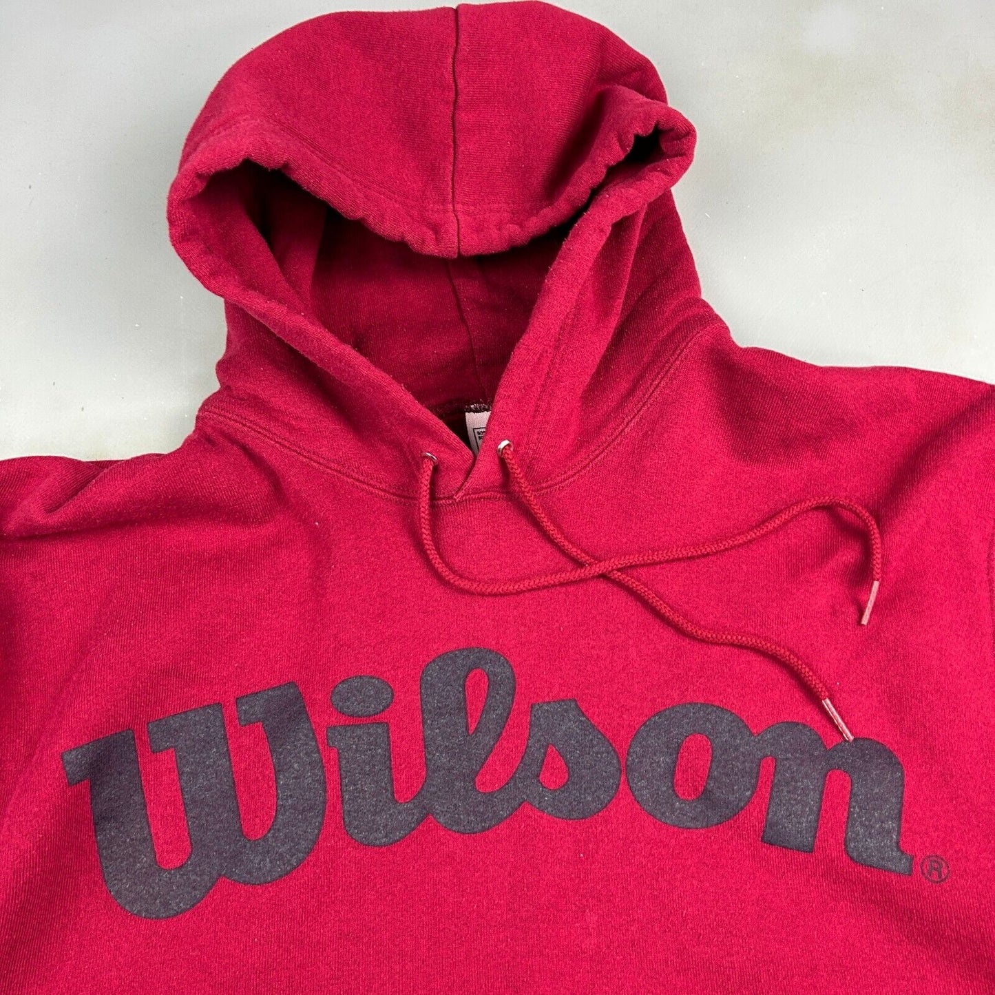 VINTAGE 90s WILSON Big Logo Red Hoodie Sweater sz Large Mens