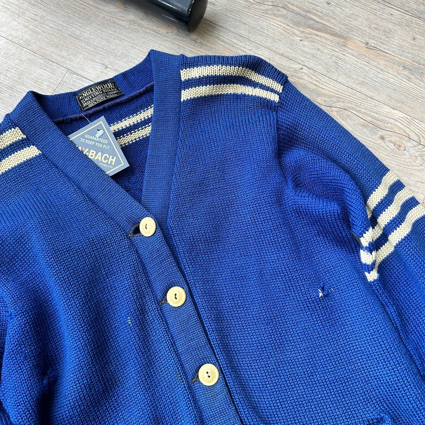 VINTAGE 50s-60 | Englewool Varsity Wool Knit Cardigan Sweater sz S-M Adult