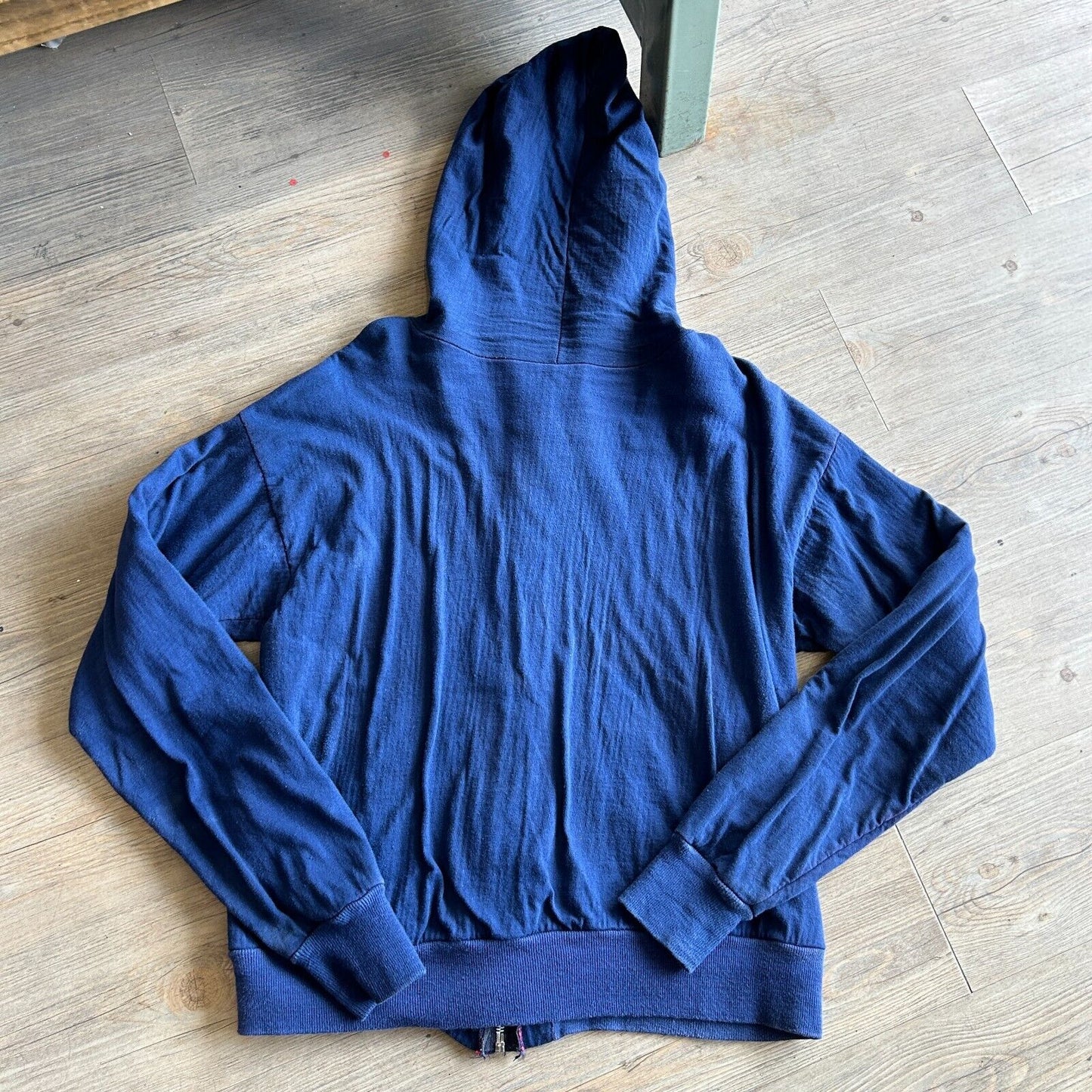 VINTAGE 60s 70s | Blank Red Thermal Lined Navy Zip Up Hoodie Sweater sz S Adult