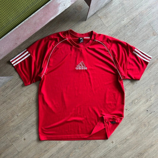 ADIDAS Y2k | Centre Logo Red Running Climalite Jersey T-Shirt sz XL