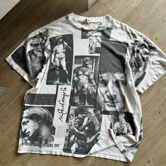 VINTAGE 1992 | Michelangelo Italian Sculptures & Art AOP Thrashed T-Shirt sz XL