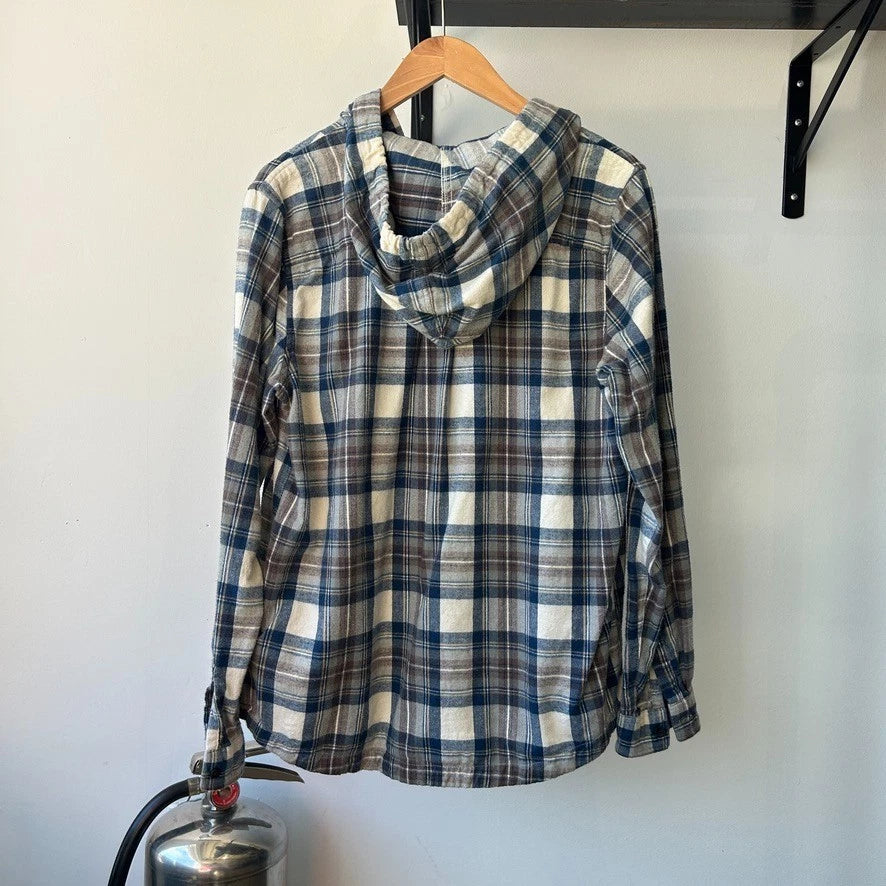 VINTAGE | L.L Bean Plaid Flannel Zip Up Hooded Shirt sz M/L