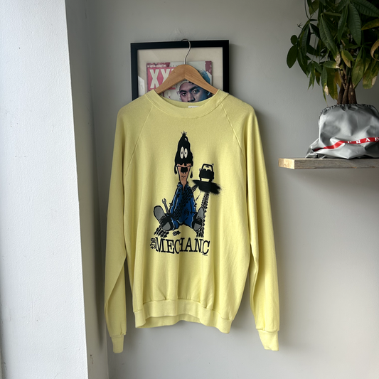 VINTAGE 1980s | Yellow The Mechanic Novelty Crewneck Sz M Made In USA