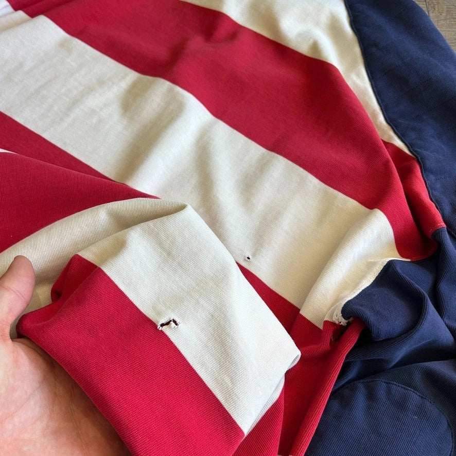 VINTAGE 90s | Ralph Lauren USA Flag Hi-Tech Striped Rugby Polo Sport Shirt sz L
