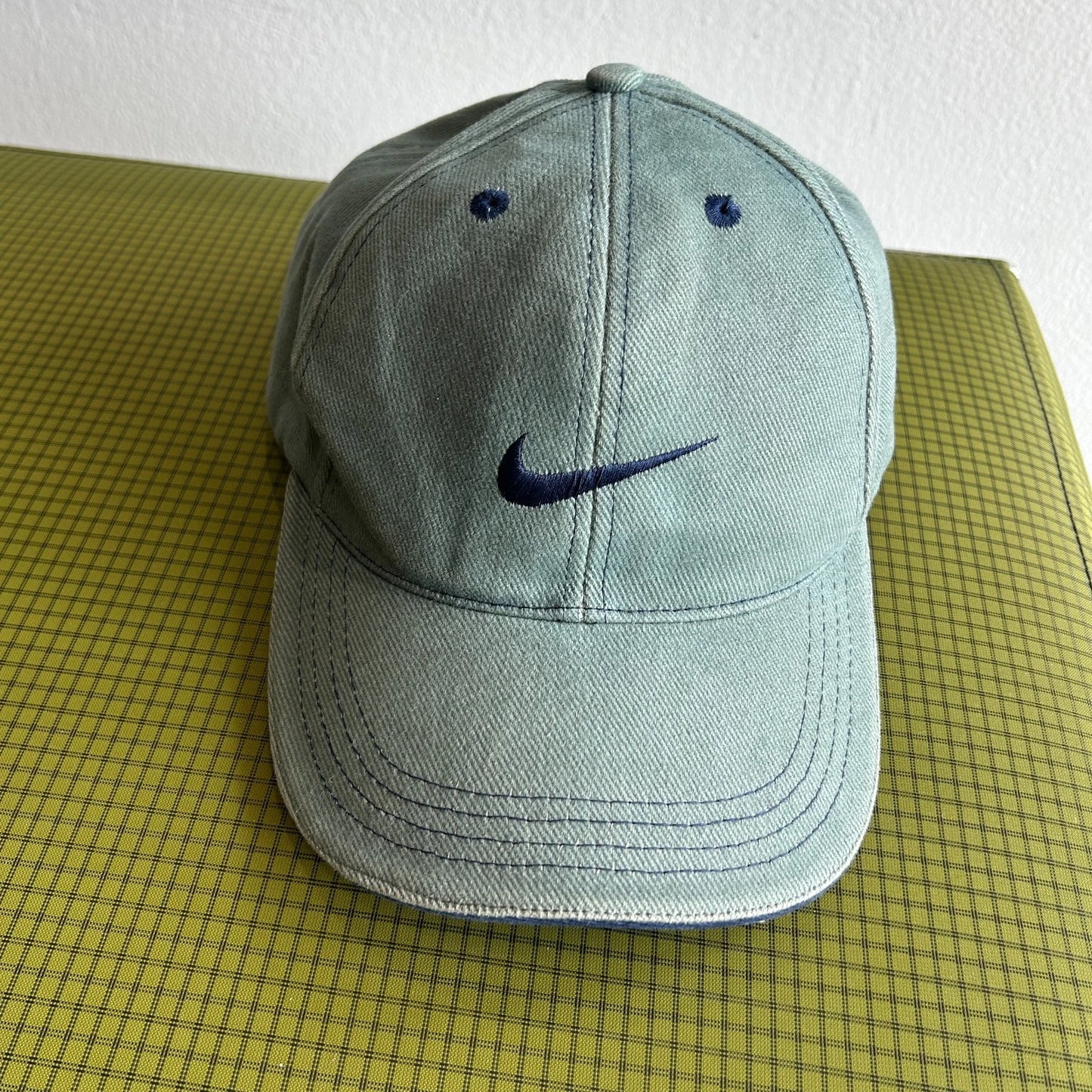 1990s | NIKE Swoosh Washed Green Contrast Stitch SnapBack Hat sz OS