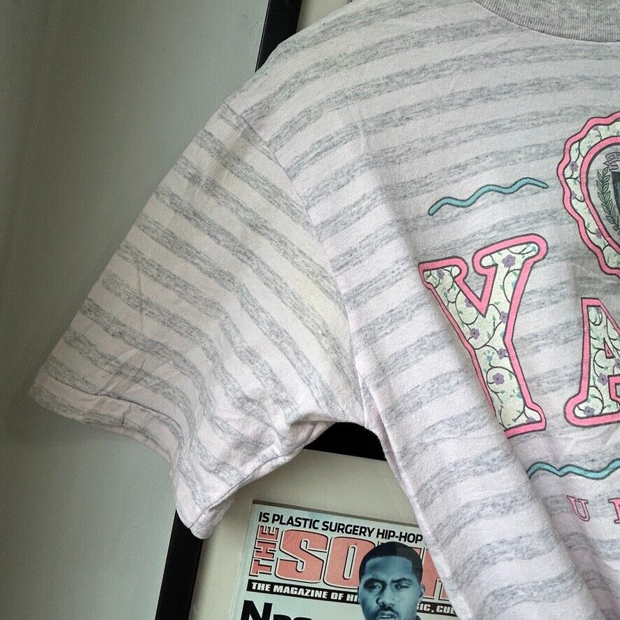 VINTAGE 80s 90s | Yale University Pink Hue Stiped T-Shirt sz S-M