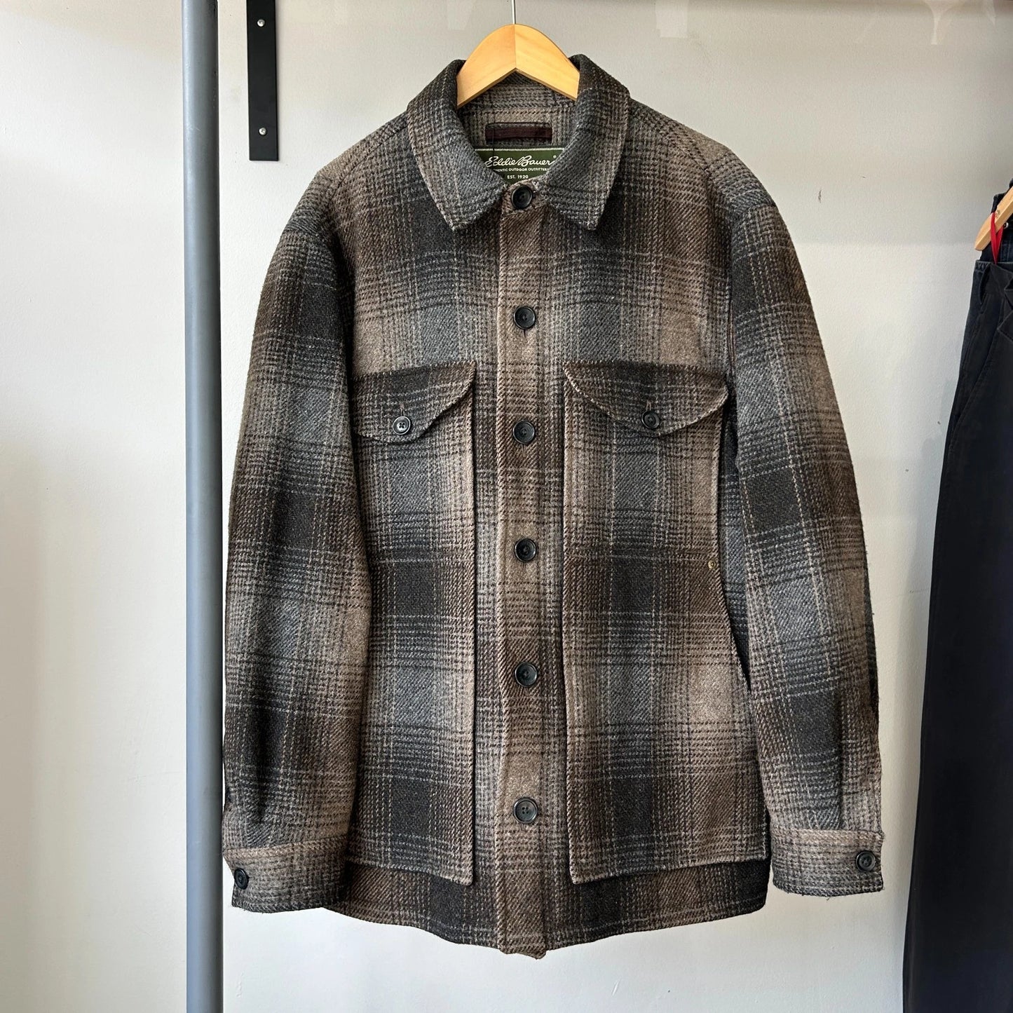 VINTAGE | Eddie Bauer Ombre Shadow Plaid Wool Nylon Field Jacket sz L
