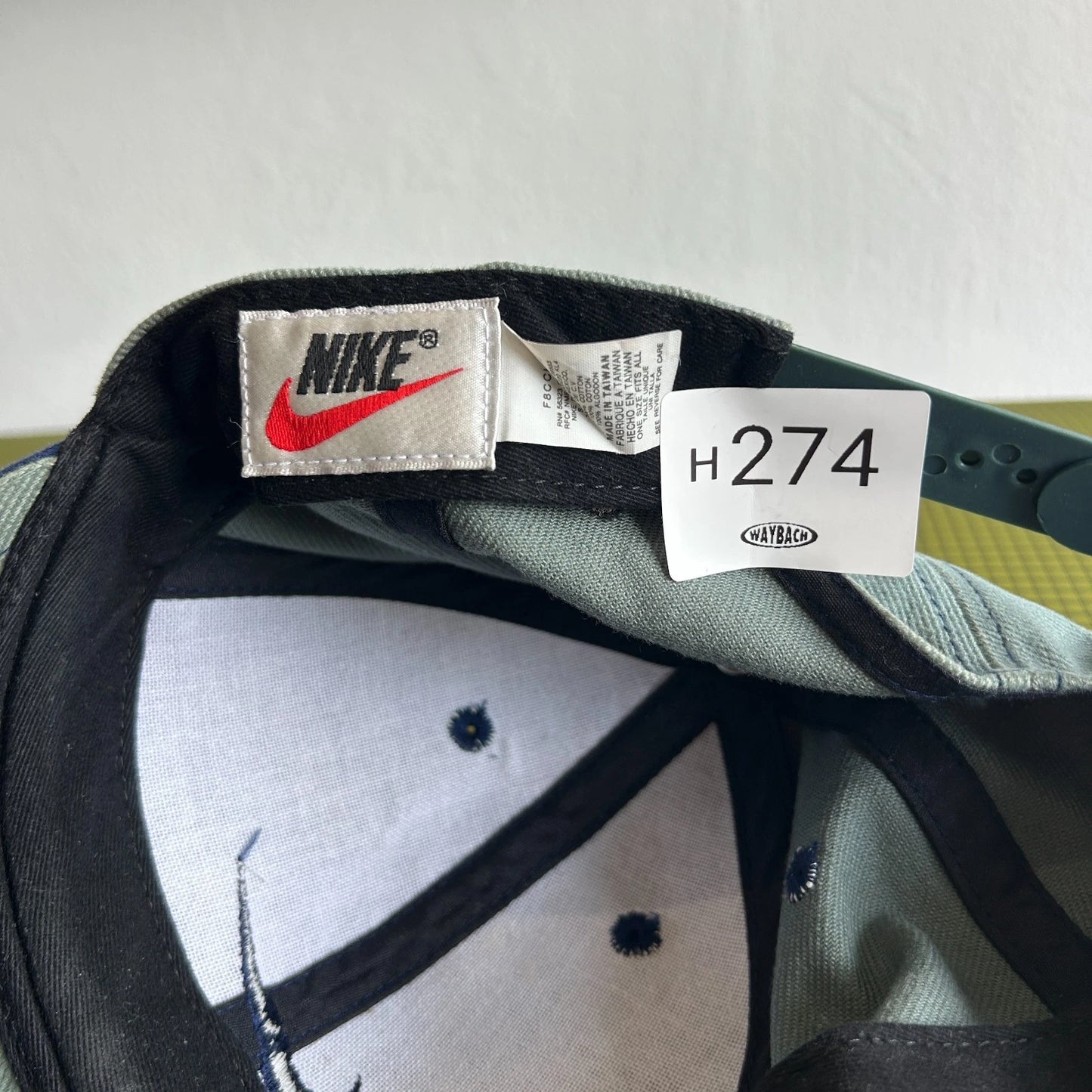 1990s | NIKE Swoosh Washed Green Contrast Stitch SnapBack Hat sz OS