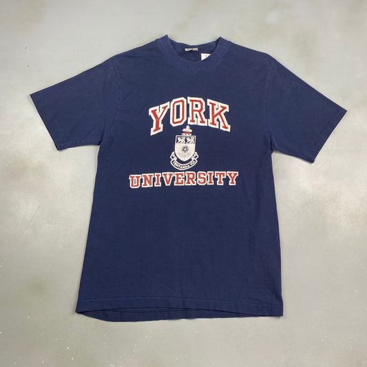 VINTAGE 90s York University Navy Crest T-Shirt sz Small Adult