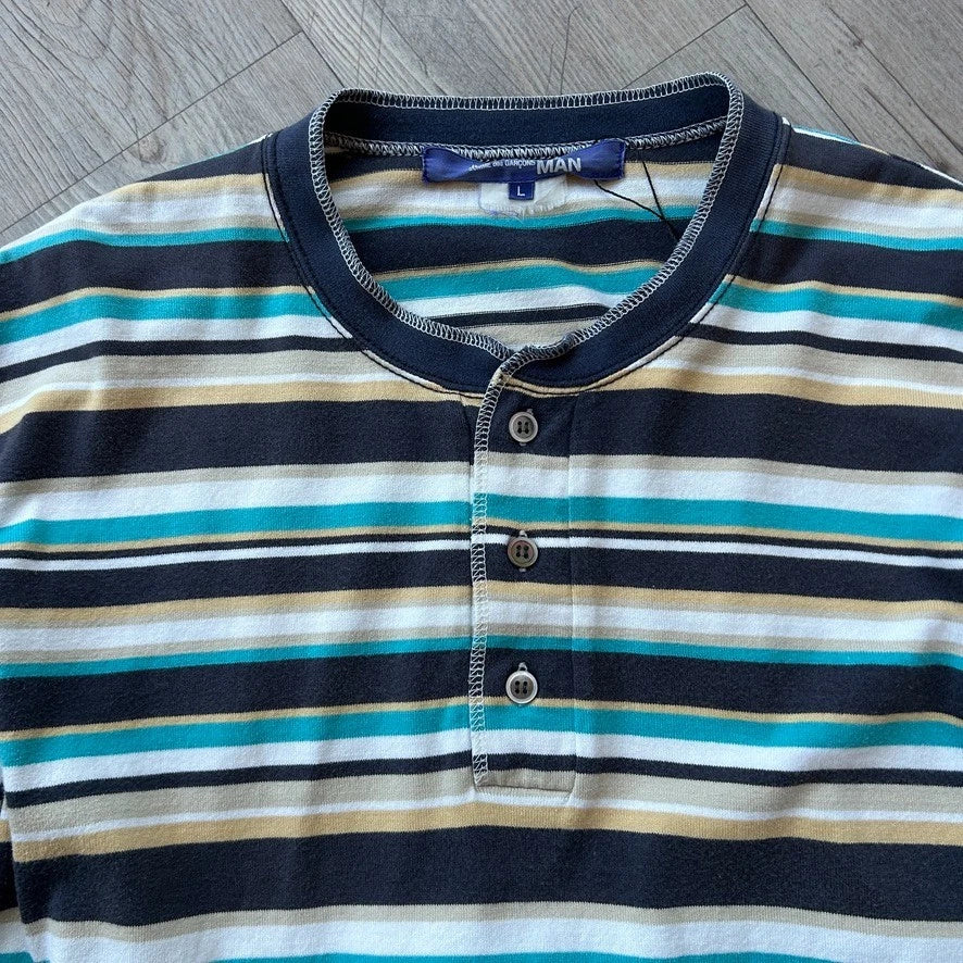 VINTAGE 2005 | Junya Watanabe Comme Des Garcons Man Striped Henley T-Shirt sz L