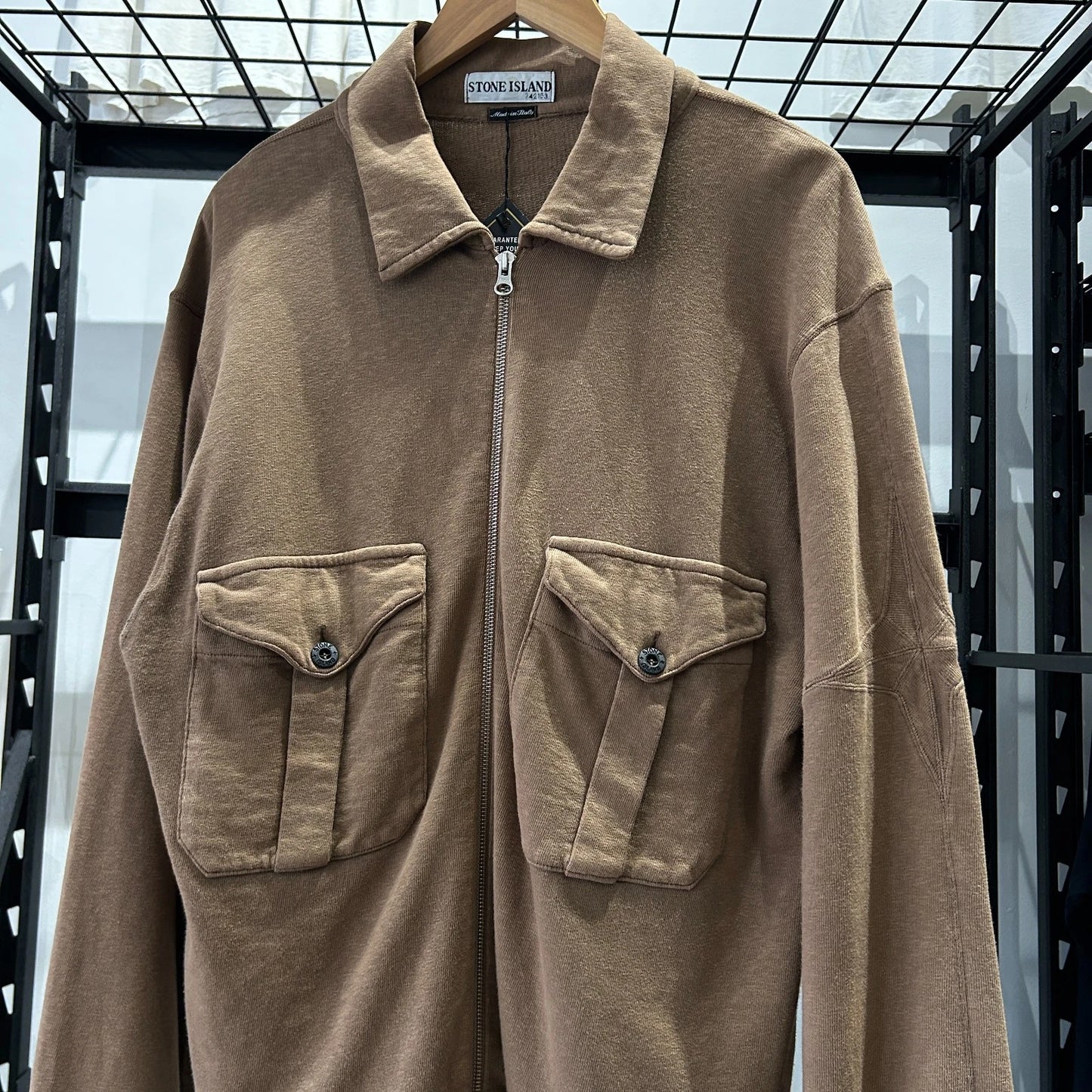 VINTAGE | Stone Island Brown Full Zip Collared Sweater sz L