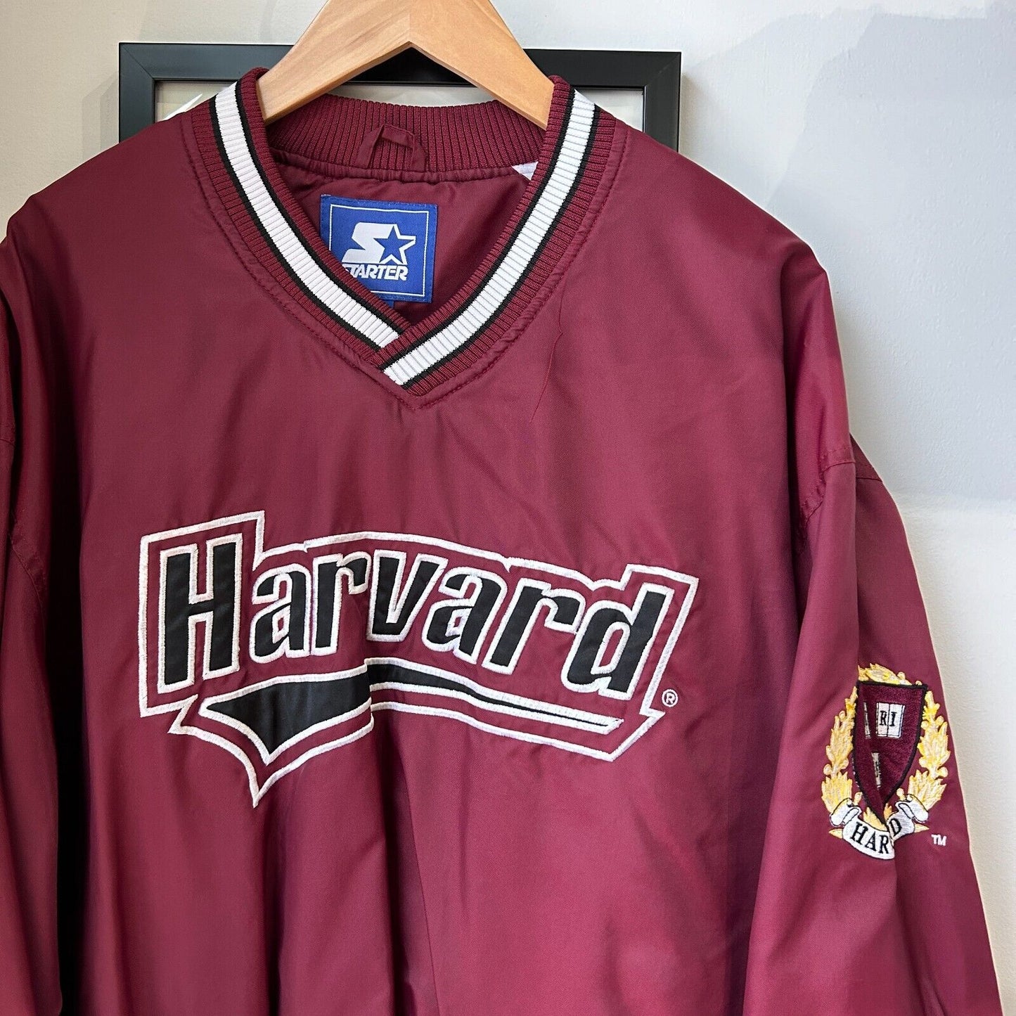 VINTAGE 90s | HARVARD University Starter Pulllover Windbreaker Jacket sz L Adult