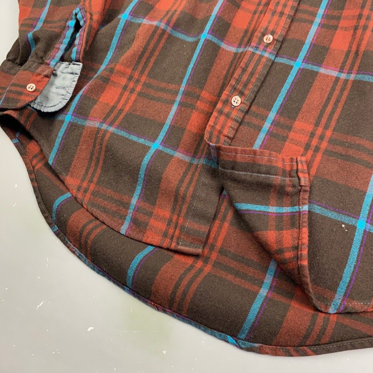 VINTAGE 80s Ozark Trail Brown Plaid Flannel Button Up Shirt sz Large Adult