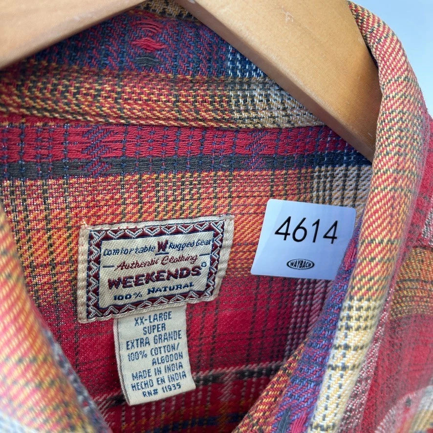 VINTAGE 90s | Weekends Plaid Western Flannel Cotton Button Down Shirt sz XXL