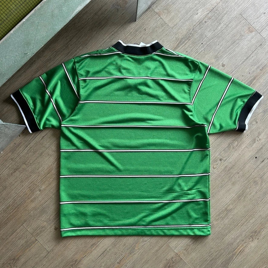 1990s | NIKE Team Sports Striped Green V-Neck Jersey T-Shirt sz L/XL