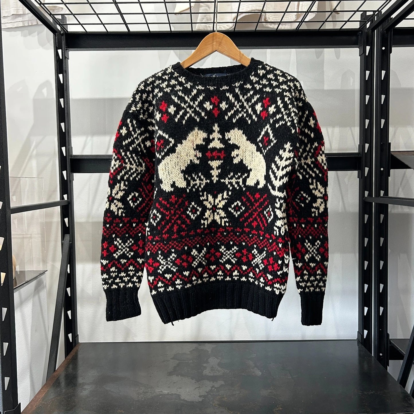 VINTAGE 80s | Ralph Lauren Nordic Snow Bear Wool Hand Knit Sweater sz M