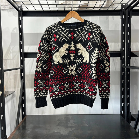 VINTAGE 80s | Ralph Lauren Nordic Snow Bear Wool Hand Knit Sweater sz M