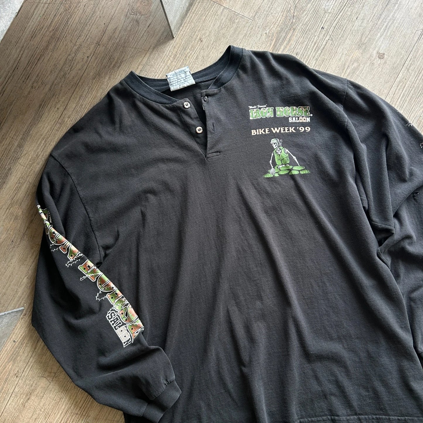 VINTAGE 90s | Iron Horse Saloon Bike Week Henley Long Sleeve T-Shirt XL