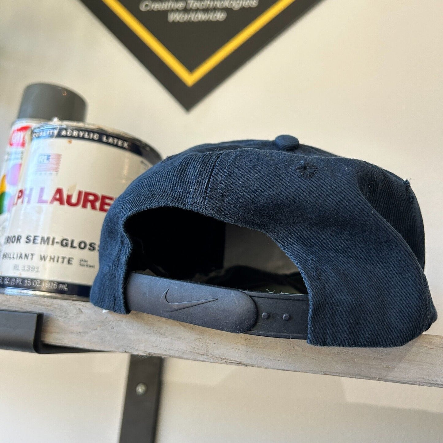 VINTAGE 90s | Nike Swoosh Navy Snapback HAT sz OS