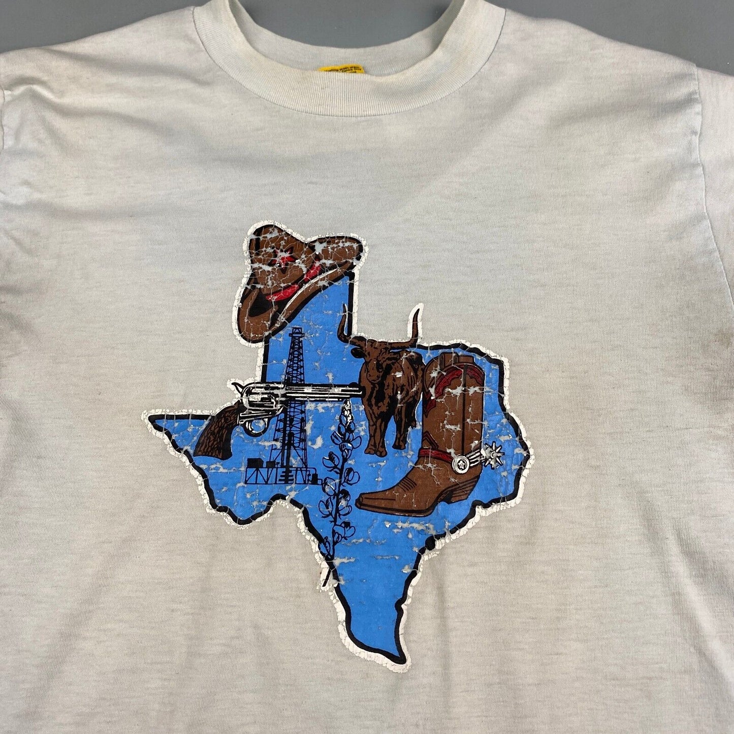 VINTAGE 70s/80s Texas State Faded Light Blue T-Shirt sz Small Men Adult