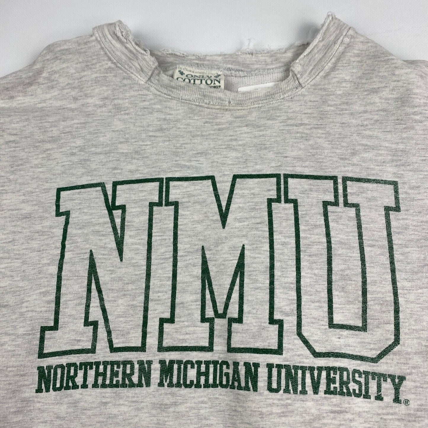 VINTAGE 90s Northern Michigan University Distressed Crewneck Sweater sz XXL Mens
